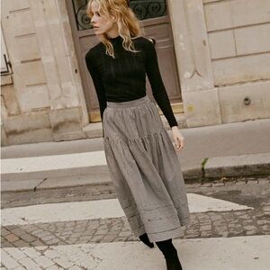 DOEN Sebastiane Tiered Gingham Cotton-Voile Midi Skirt